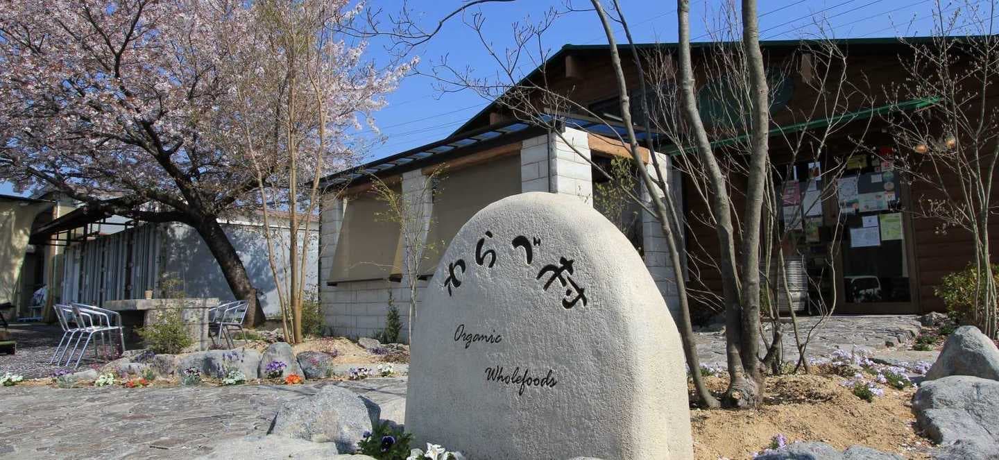 モルタル造形の看板とテラス